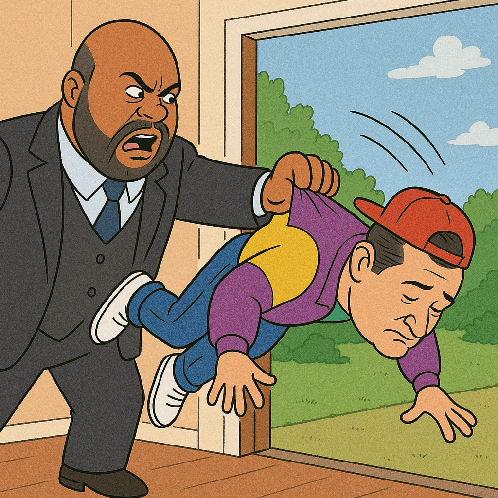 Political cartoon of Uncle Phil from the Fresh Prince of Bel-Air throwing Ted Cruz out of the Senate like he was Jazzy Jeff.